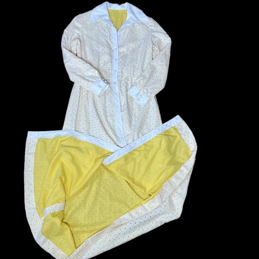 Vintage Maxi White and Yellow Eyelet Dress